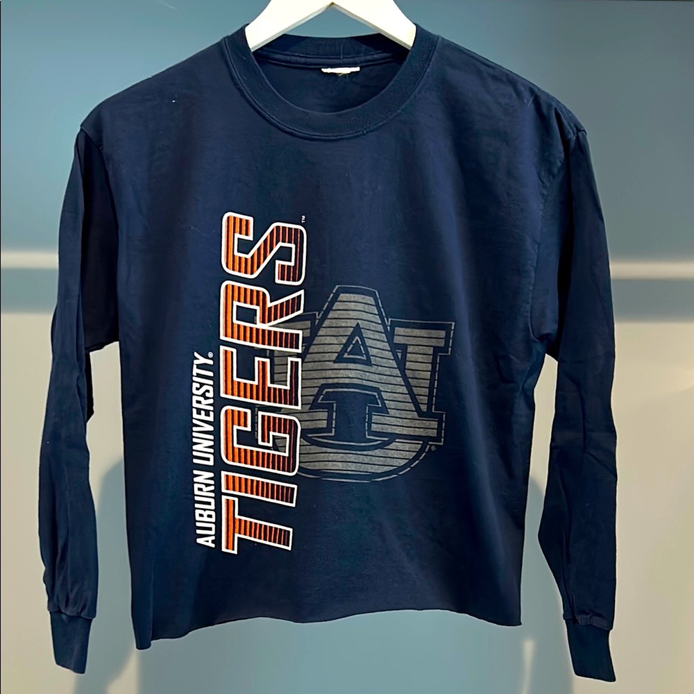 Auburn University Kids Navy Long Sleeve Cropped shirt. Best fits girls medium